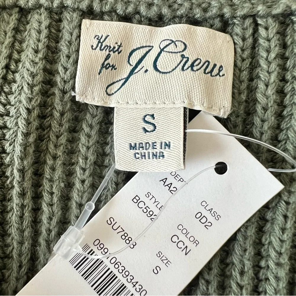 NWT J.Crew Heritage Ribbed Cotton Half Zip Mock Neck Sweater Olive Green Small